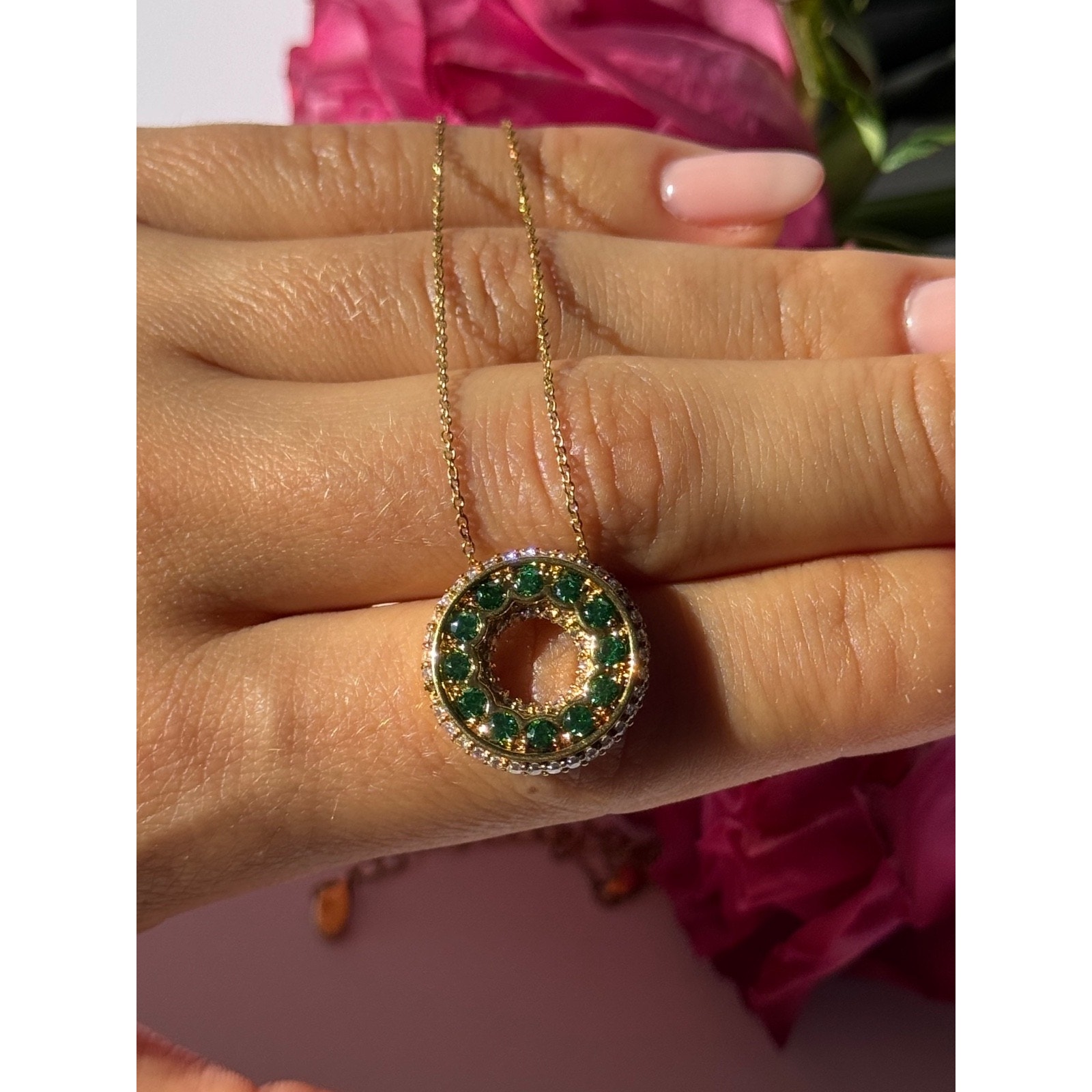 925 Sterling Silver Gold Plated Cz Necklace Length 16/18 Inch